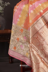 Rainbow Stripe Banarasi Organza Saree Meenakari Jaal Pallu