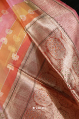 Rainbow Stripe Banarasi Organza Saree Meenakari Jaal Pallu