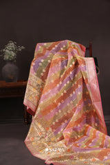Rainbow Stripe Banarasi Organza Saree Meenakari Jaal Pallu