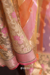 Rainbow Stripe Banarasi Organza Saree Meenakari Jaal Pallu