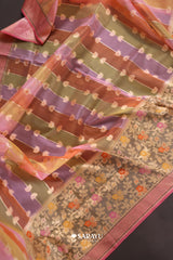 Rainbow Stripe Banarasi Organza Saree Meenakari Jaal Pallu