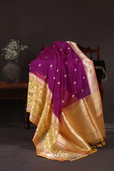 Deep Purple Gold Banarasi Organza Saree Meenakari Buti