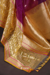 Deep Purple Gold Banarasi Organza Saree Meenakari Buti