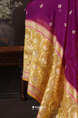 Deep Purple Gold Banarasi Organza Saree Meenakari Buti