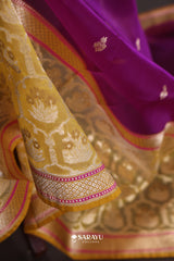Deep Purple Gold Banarasi Organza Saree Meenakari Buti