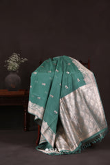 Emerald Green Banarasi Organza Saree Meenakari Border