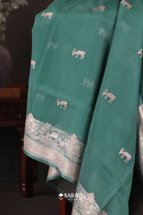 Emerald Green Banarasi Organza Saree Meenakari Border