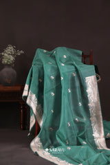 Emerald Green Banarasi Organza Saree Meenakari Border
