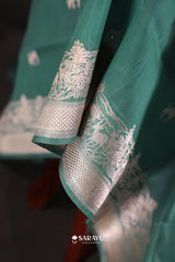 Emerald Green Banarasi Organza Saree Meenakari Border