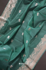 Emerald Green Banarasi Organza Saree Meenakari Border
