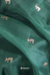Emerald Green Banarasi Organza Saree Meenakari Border