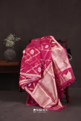 Magenta Banarasi Organza Saree Trellis Meenakari Jaal Border