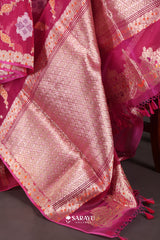 Magenta Banarasi Organza Saree Trellis Meenakari Jaal Border