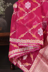 Magenta Banarasi Organza Saree Trellis Meenakari Jaal Border