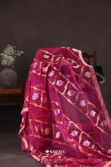Magenta Banarasi Organza Saree Trellis Meenakari Jaal Border