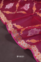 Magenta Banarasi Organza Saree Trellis Meenakari Jaal Border