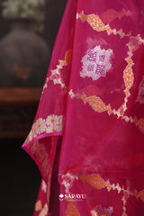 Magenta Banarasi Organza Saree Trellis Meenakari Jaal Border