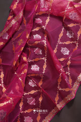 Magenta Banarasi Organza Saree Trellis Meenakari Jaal Border