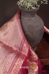 Magenta Banarasi Organza Saree Trellis Meenakari Jaal Border