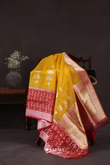 Mustard Yellow Banarasi Organza Saree Meenakari Border Zari Floral Buttas