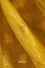 Lime Yellow Orange Kora Kanjivaram Silk Saree Silver Zari