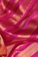 Lime Yellow Orange Kora Kanjivaram Silk Saree Silver Zari