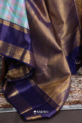 Pastel Check Navy Kanchivaram Silk Saree Gold Zari