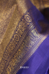 Pastel Check Navy Kanchivaram Silk Saree Gold Zari