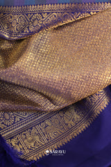 Pastel Check Navy Kanchivaram Silk Saree Gold Zari