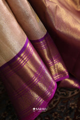 Rose Gold Purple Kora Kanjivaram Silk Saree Zari