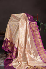 Rose Gold Purple Kora Kanjivaram Silk Saree Zari