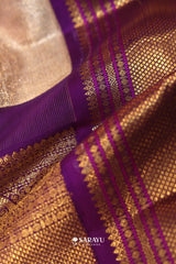 Rose Gold Purple Kora Kanjivaram Silk Saree Zari