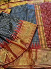 Slate Grey Checkered Ikkat Pattu