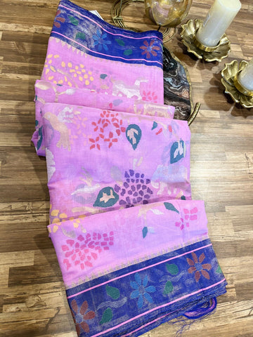 Lilac and Blue Poduru Khadi jamdhani