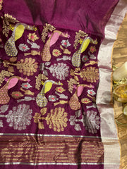 Chanderi pattu saree with ready wear blouse