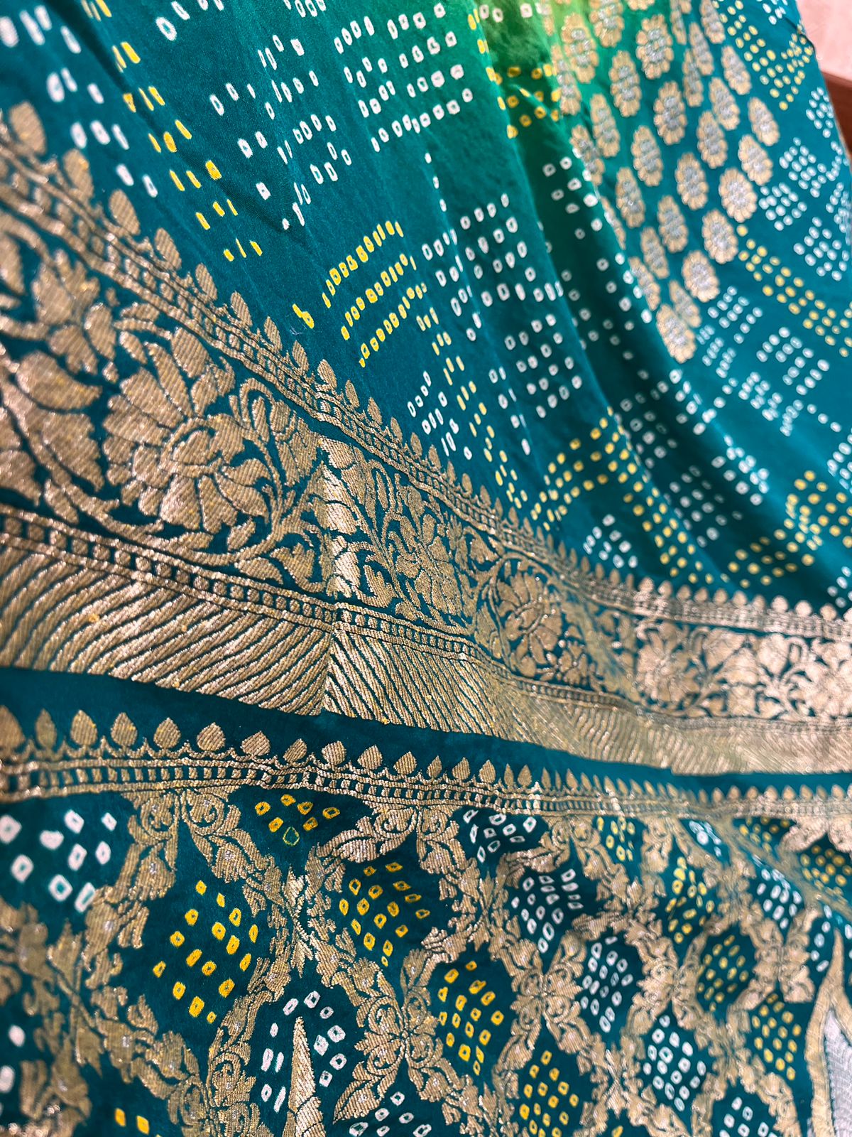 Parrot Green and Dark Green Pure Bandhini Georgette