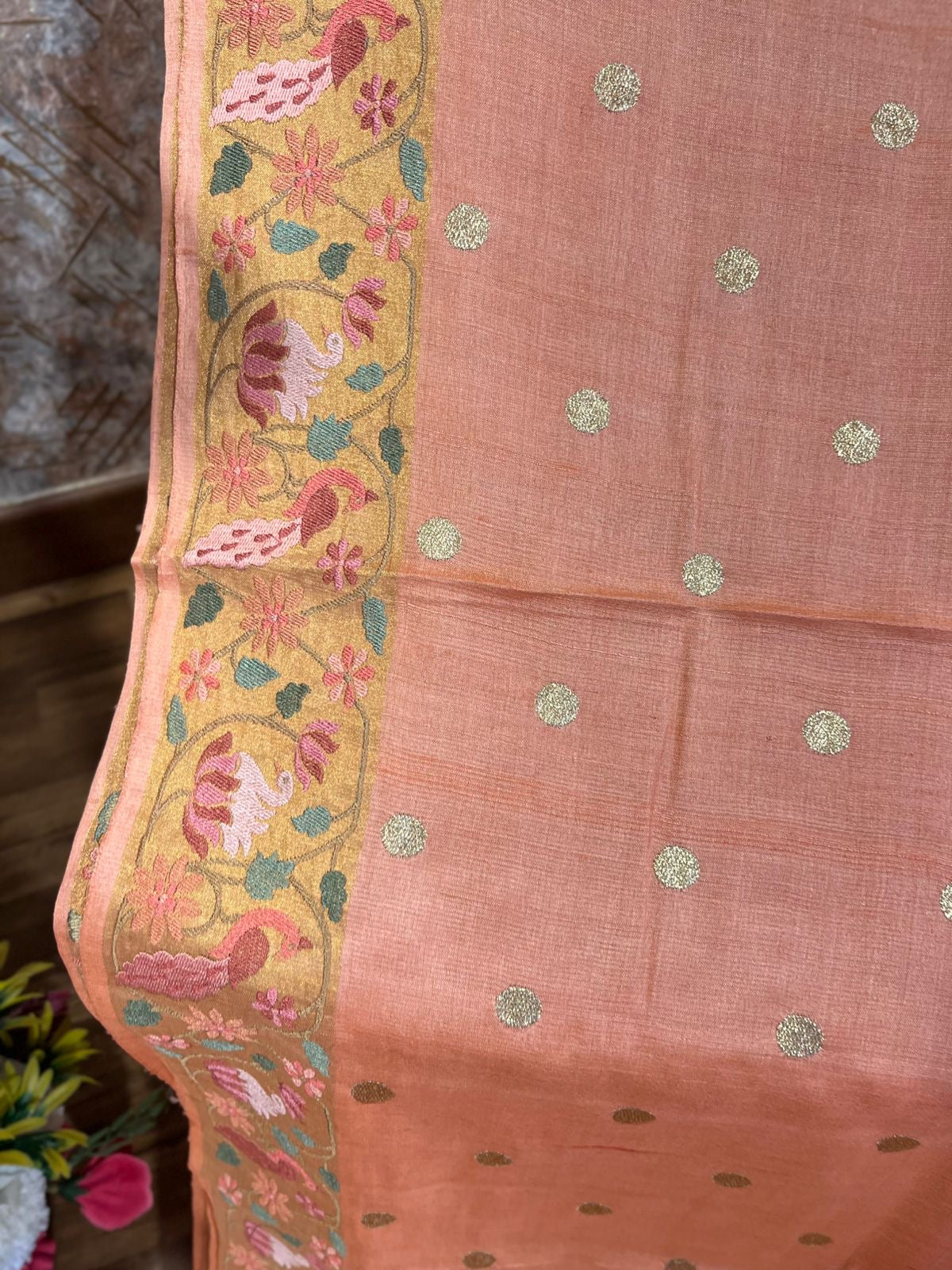 Peach Shade Pure Tussar Saree
