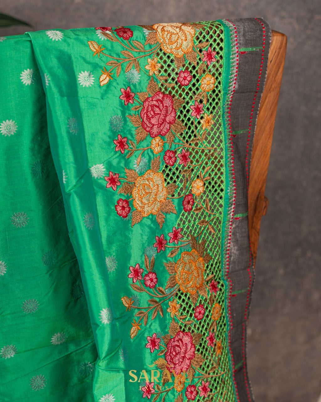 Green Cutwork Embrodered Triple Saree