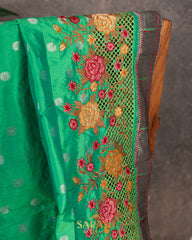 Green Cutwork Embrodered Triple Saree