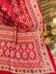 Red Double Bordered Banarasi Bandhini Georgette