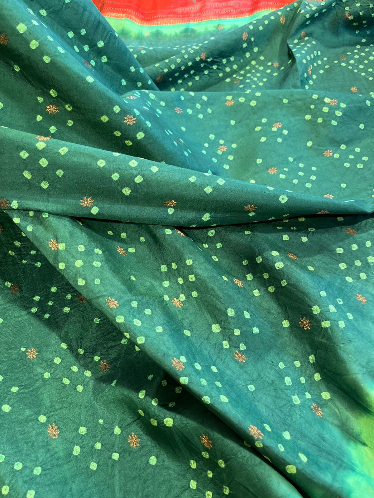 Green Pure Silk Paithani Bandhini