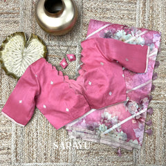 Pink Digital Handwoven Organza Pure Silks