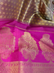 Mahendi Green and Magenta Pink Kanchi Pattu