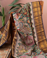 Beautiful Combination Kalamkari Hand painted Kanchi Pure Silk