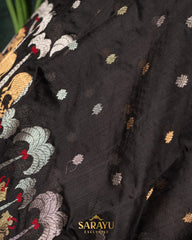 Black Designer Chanderi Pure Silk