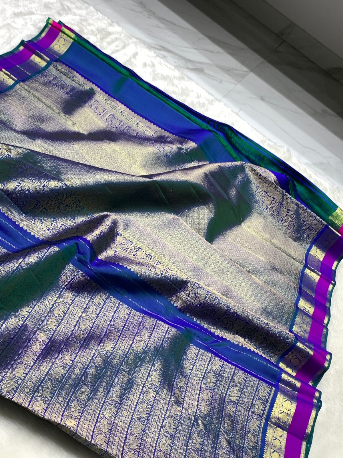 Blue and Magenta Pure Kanchi Pattu