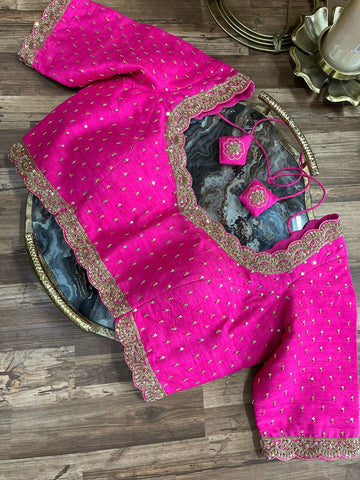 Rani Pink Pure Rawsilk Handworked Blouse