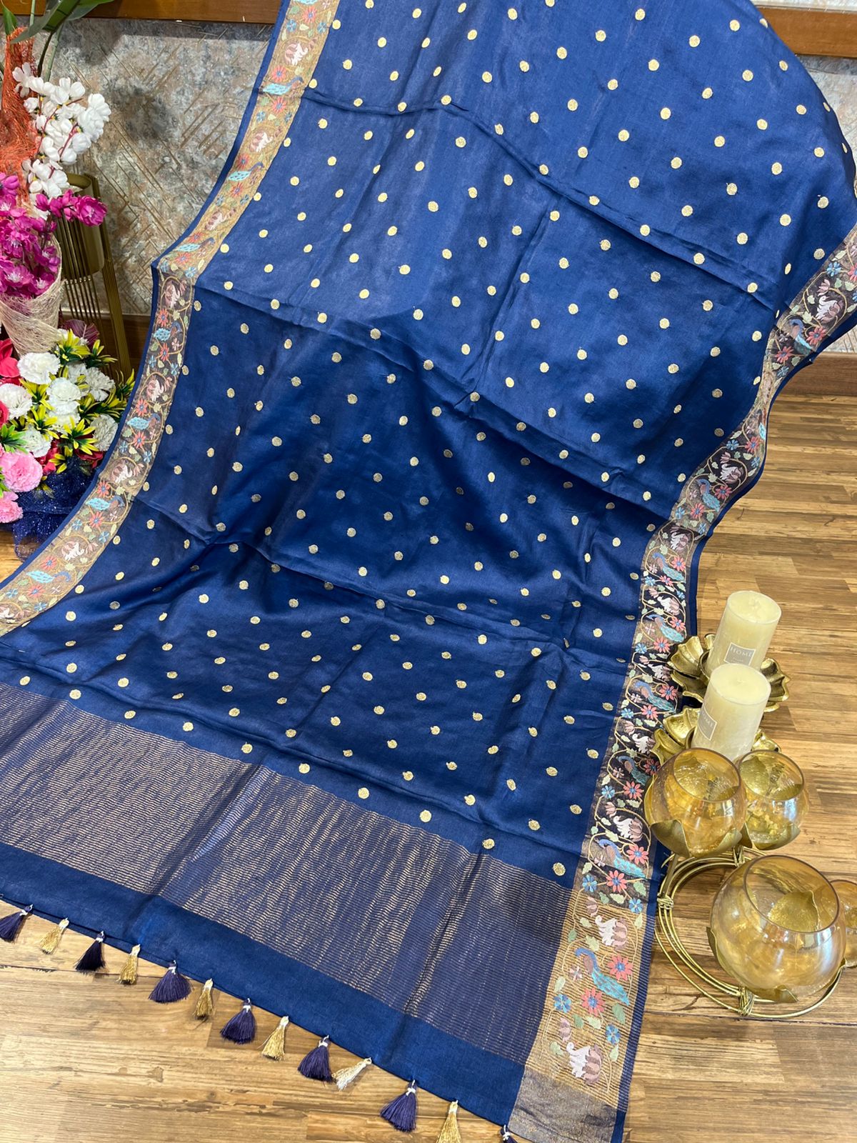 Navy Blue Shade Pure Tussar Saree