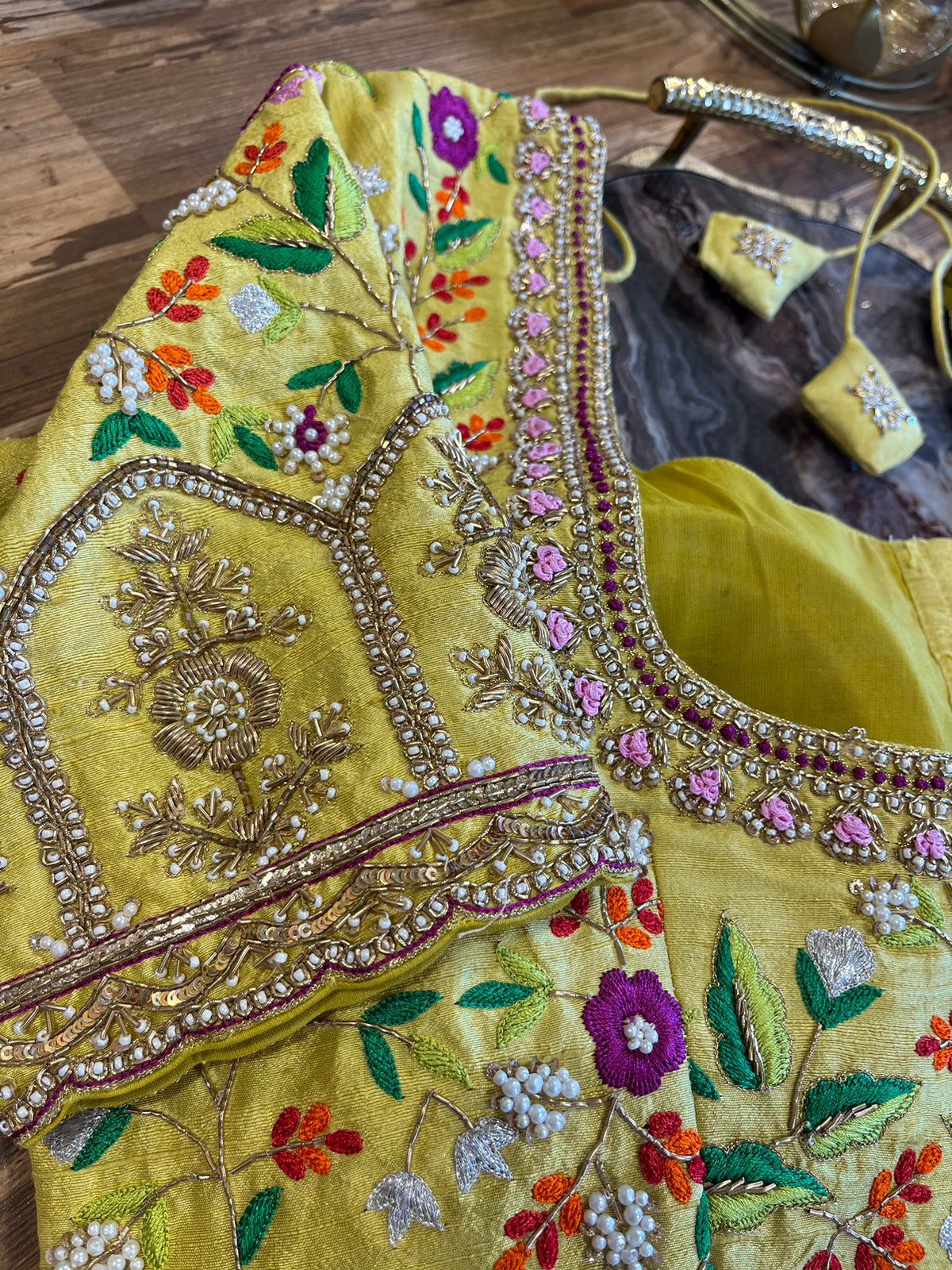 Intricately Handworked Yelloe Rawsilk Blouse