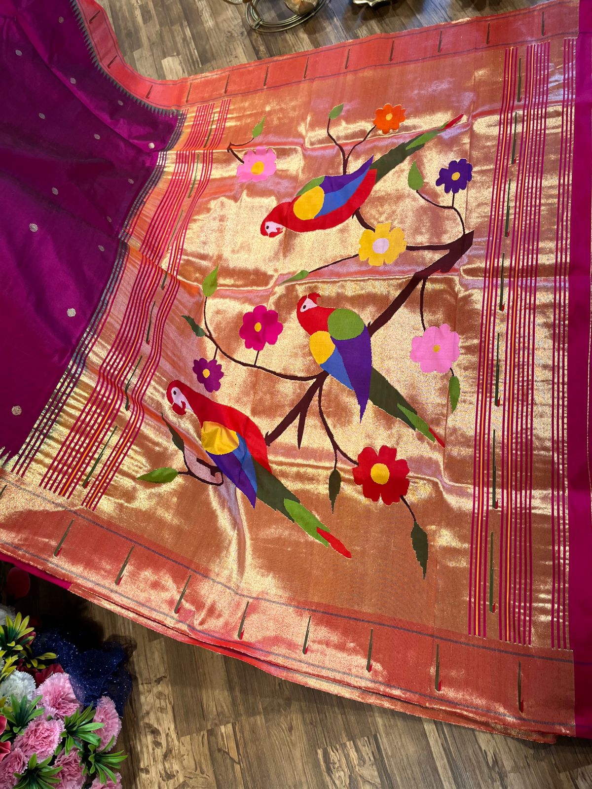 Magenta Pink Single Muniya Pure Paithani !!